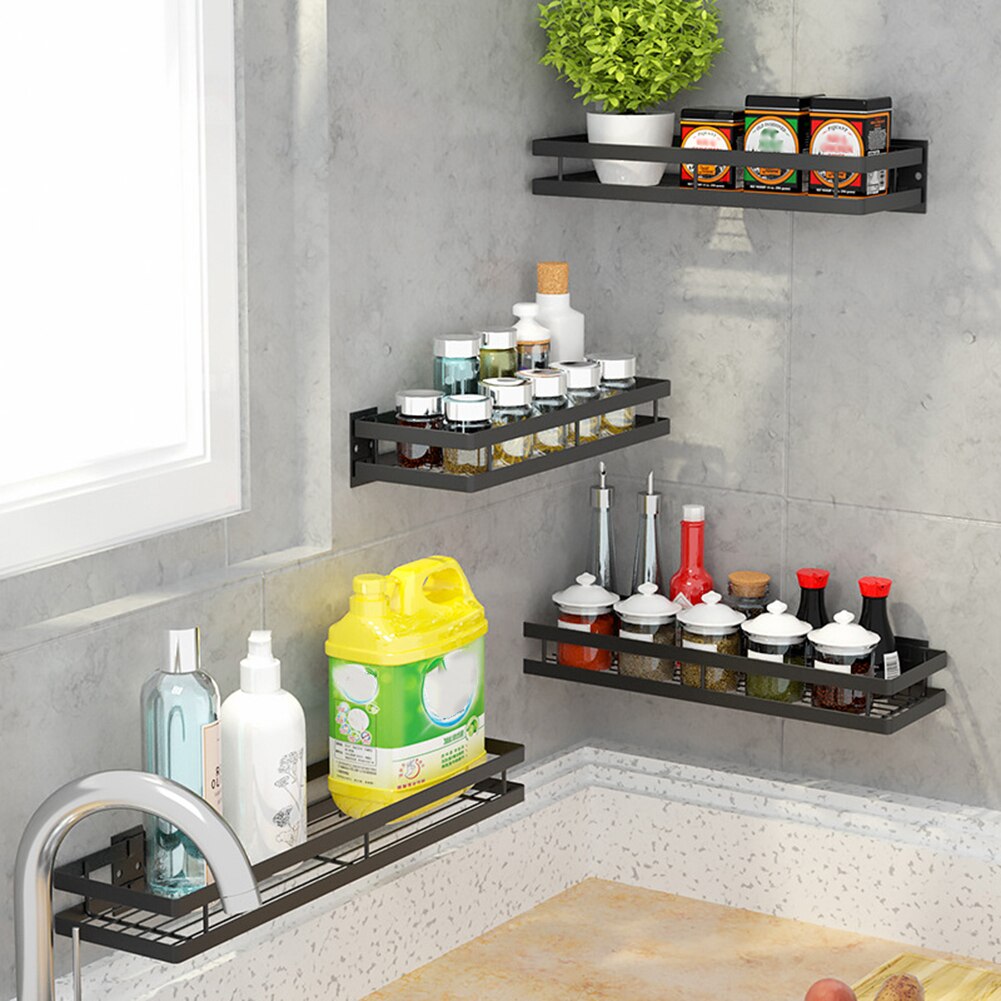Kitchen Spice Bottle Jar Rack display 12 jar ingredients tableware cooking utensil Iron Wall Mount Metal Organizer storage Shelf