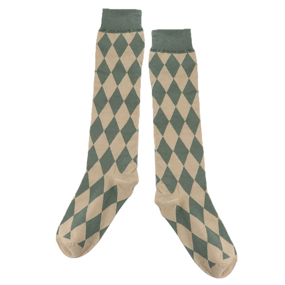 Girl JK Knee High Socks Stockings College Rhombus Plaid Knee Socks Women Keep Warm Female Sock Ladies Long Socks: A-green