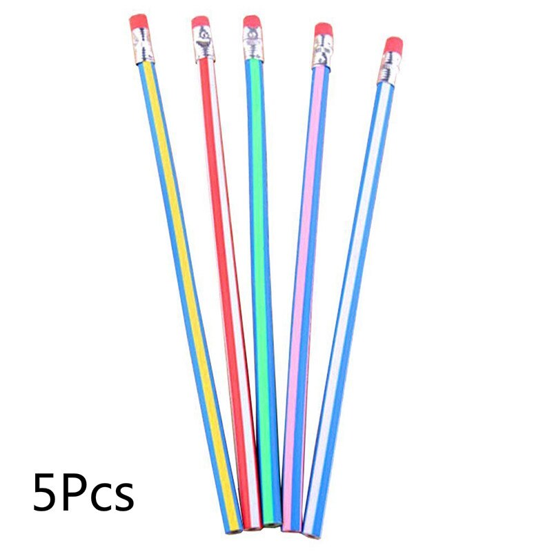 10/5 Pcs Flexibele Bendy Soft Potloden Kinderen Kleurrijke Strepen Hoge Gestreepte Magic Leuke Bocht Pen Gebogen Creatief Speelgoed Pen: 5pcs