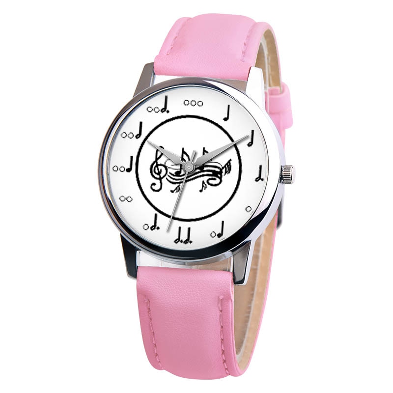 OKTIME Women PU Leather Strap Wrist Watch Musical Note Round Dial Casual Analog Quartz Watches TT@88: Pink