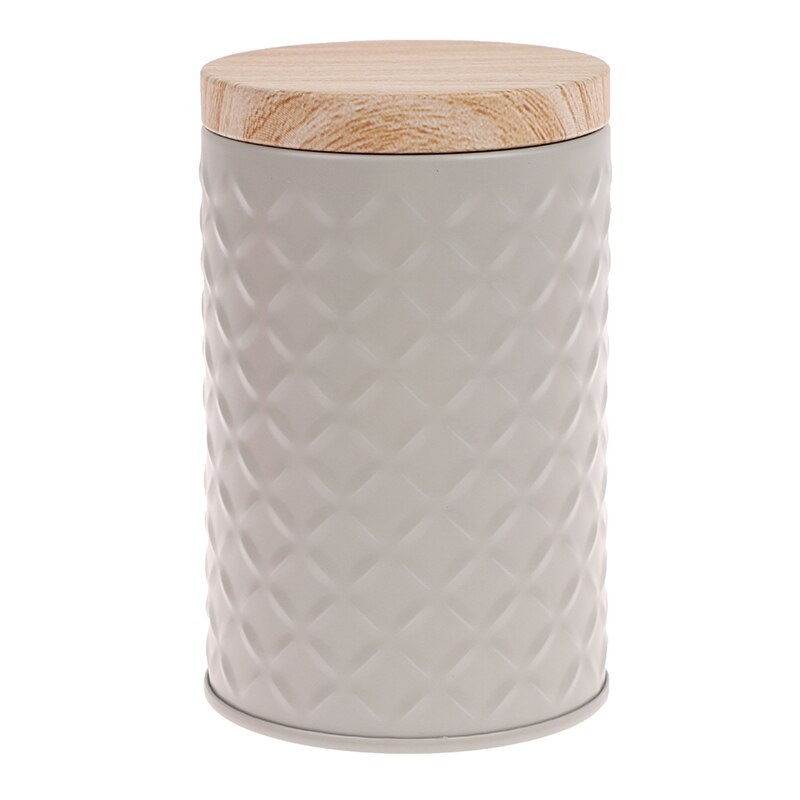 Round Empty Iron Box With Wood Grain Lid Candy Storage Box Diy Candle Making Jar: light gray 2