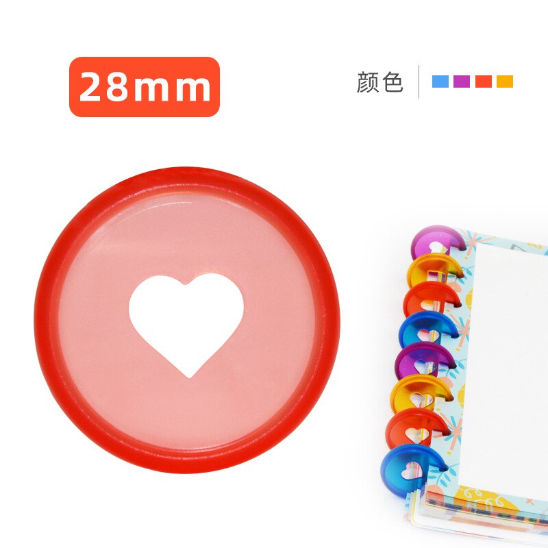 12Pcs 28Mm Hartvormige Plastic Binder Ring Gesp Geschikt Voor Paddestoel Gat Losbladige Notepad kleur Disc Hart Knop