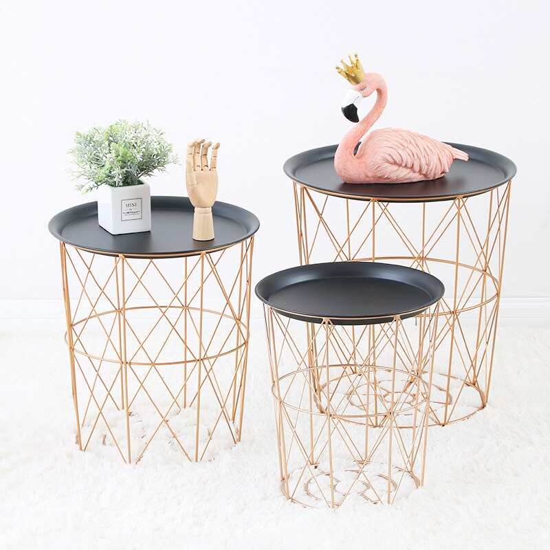 Nordic modern gold Iron wire metal storage basket side table black