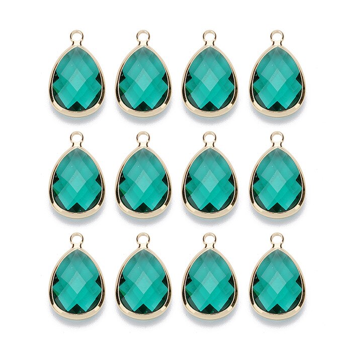 LOULEUR-colgante de cristal KC con forma de gota de agua en 12 colores, collar y colgante de cristal de cobre dorado para mujer, piezas de joyería Diy: green