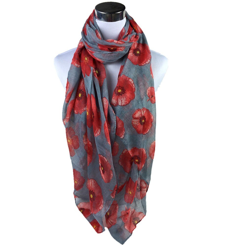 Rød valmue trykk lang skjerf blomst strand wrap sjal skjerf kvinner echarpe hiver femme foulard femme szaliki i chusty  #30
