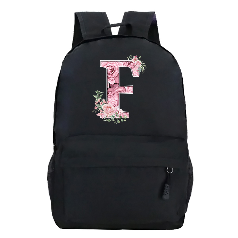 Pink Rose Alphabet Backpack Black Casual Women Aesthetics Rucksack Teenage Girl Boy Flower Letter School Bag Student Mochilas: GRAY