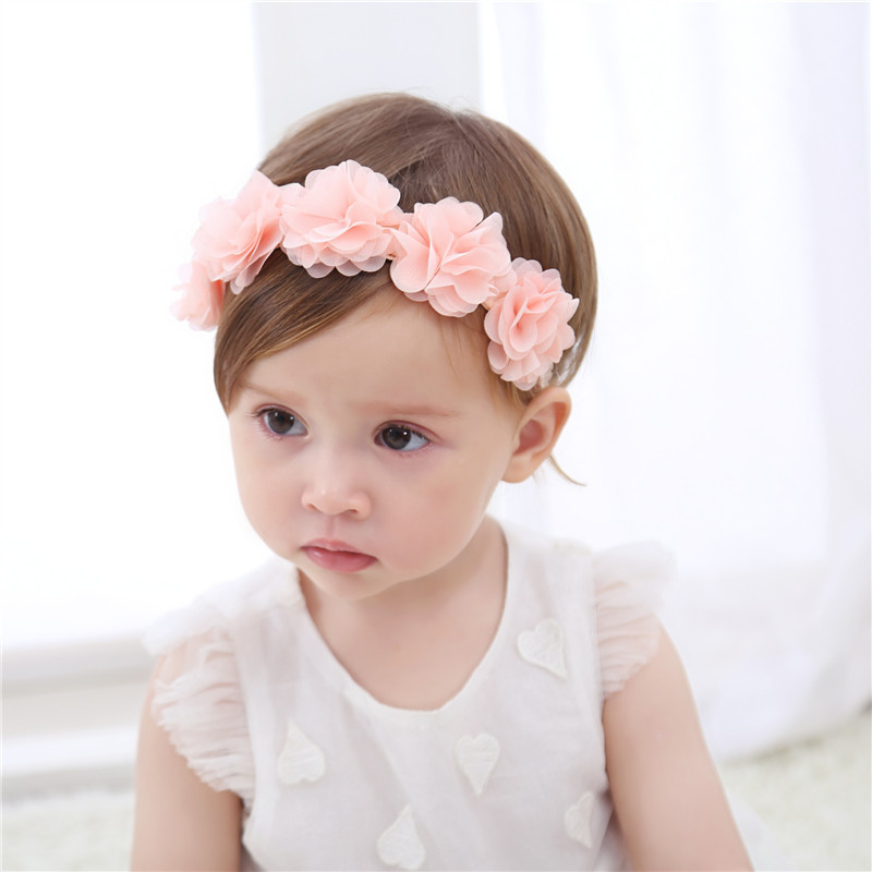 Baby Crown Hoofdband Chiffon Bloem Krans Roze Lint Haarbanden Kinderen Meisjes Handgemaakte Hoofddeksels Haaraccessoires HOOLER