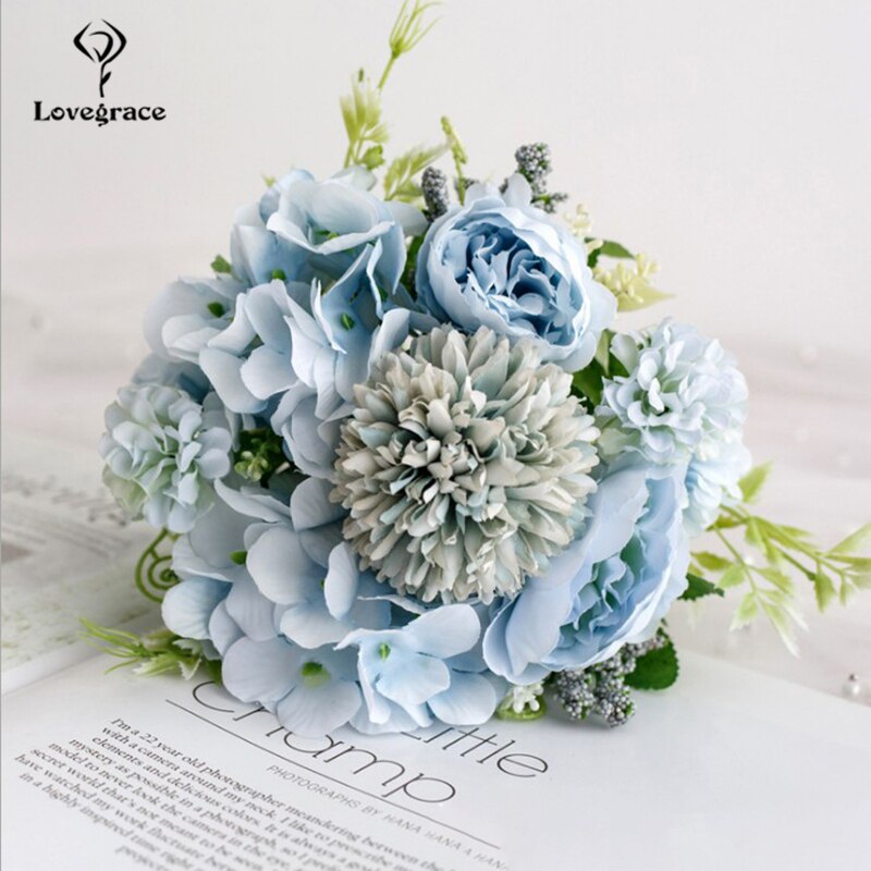 Bouquet de mariage Lovegrace soie artificielle Rose pivoine fleur mariée Bouquet Rose hortensia pompon bourgeon vanille épi fourniture de mariage