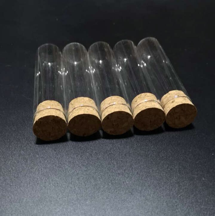 30pcs/lot 25x100 mm Round bottom Glass test tube with cork stopper Cap for Lab Experiments