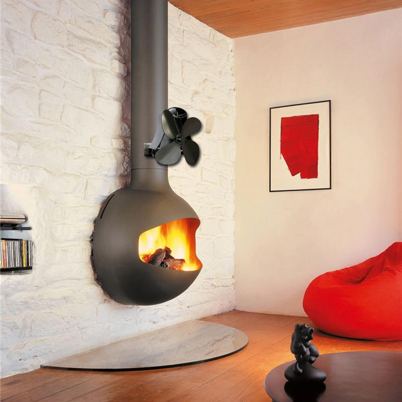Tipo montado na parede 4 lâmina calor alimentado fogão ventilador log queimador de madeira eco silencioso casa lareira ventilador distribuição calor poupança combustível: Default Title