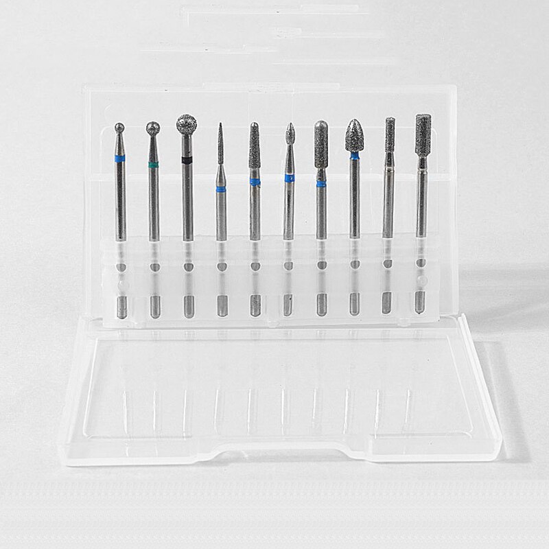 10pcs/S Rotary Diamond Burr Cutter Nail Drill Sets Stainless Steel Milling Manicure for Electric Nail Art Machine Bit
