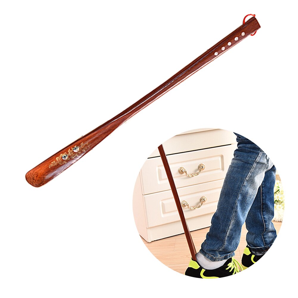 Wooden Shoe Horn Home Portable Lifter Stick Hanging Loop Durable 55cm Practical Useful Long Handle Red Flexible