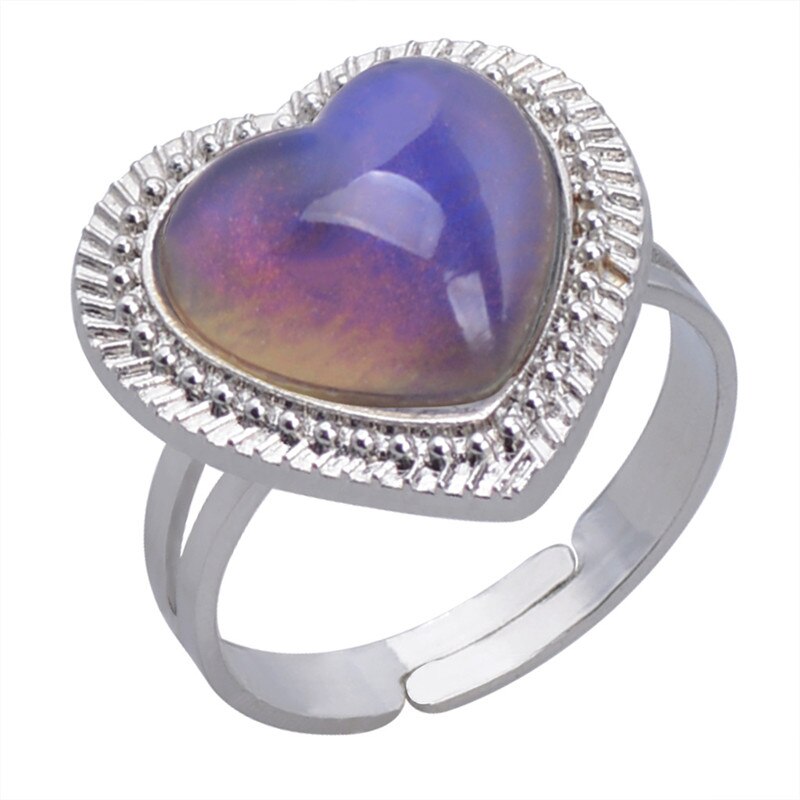 Hart Mood Kleur Veranderen Ringen Voor Vrouwen Zilveren Sieraden Passen Ring Vrouwelijke Bruiloft Belofte Ringen Dames Temperatuur Ring