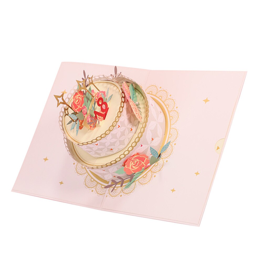 Cake Rose Flower Cards Blessing Postcard 3D Greeting Cards Birthday Supplies