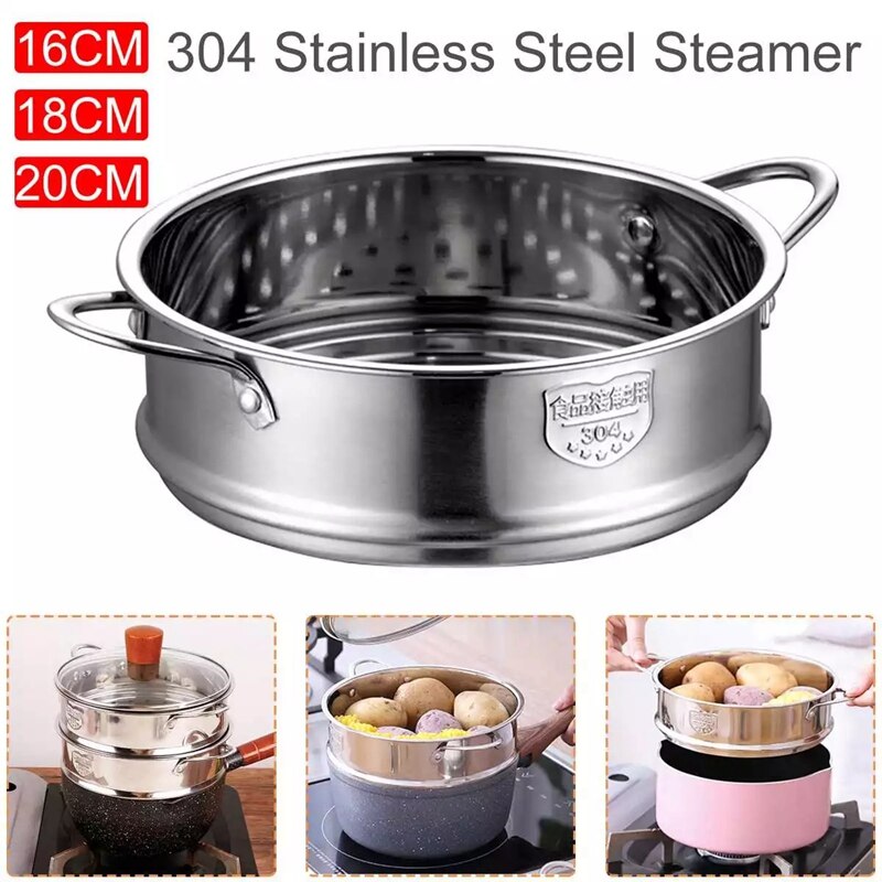 Roestvrijstalen stoompan, 5 etages, 26 cm, vlees, groenten, stoompan, keukengereedschap met glazen deksel, geweldig voor het bereiden van vlees, eieren, batches koken