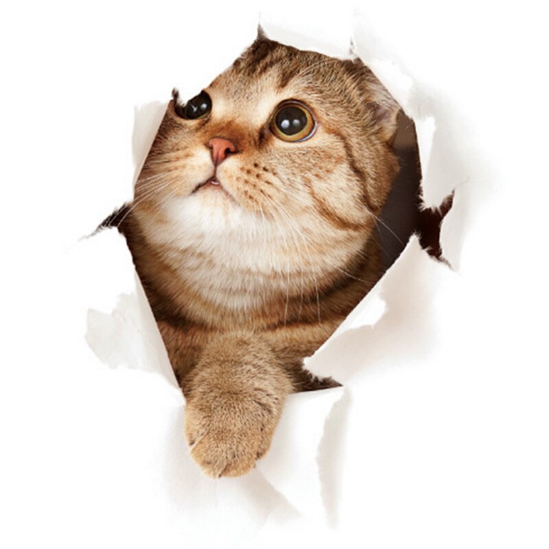 Pegatinas de vinilo 3D para el baño de gatos, vinilo impermeable con de Gato Azul encantador para la pared del baño: 04