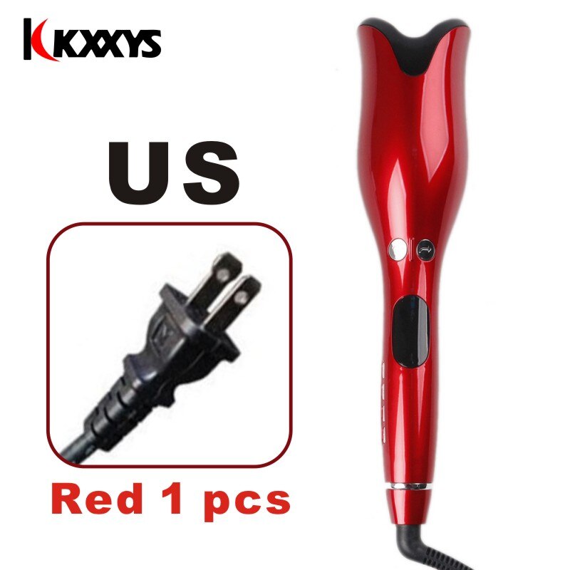 Automatic Hair Curling Iron Air Curler Wand Curl 1 Inch Rotating Magic Salon Auto Curlers LCD Display: US Red 1pcs