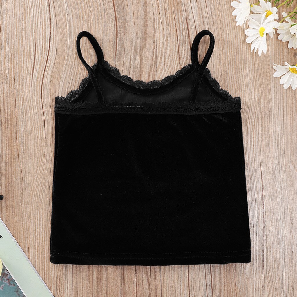 2021 estate bambini Casual cinturino in cotone ricamo lettera pizzo nero neonata o ragazzi T-shirt 3-10T