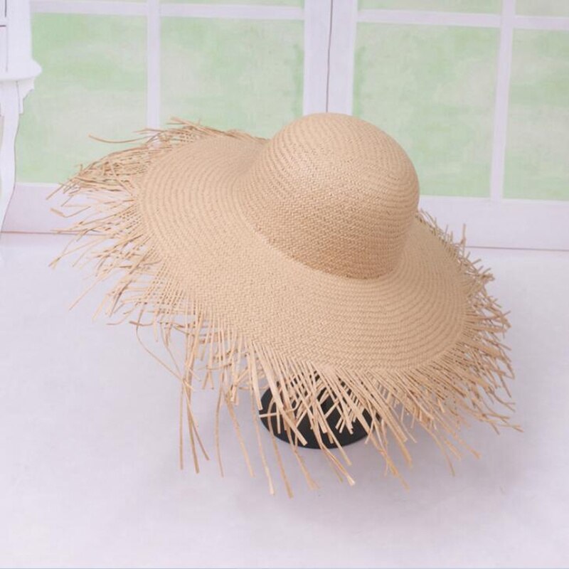 Chapeaux de paille en papier à Large bord raphia, chapeaux de plage, d&#39;été, grand chapeau de soleil en paille H4