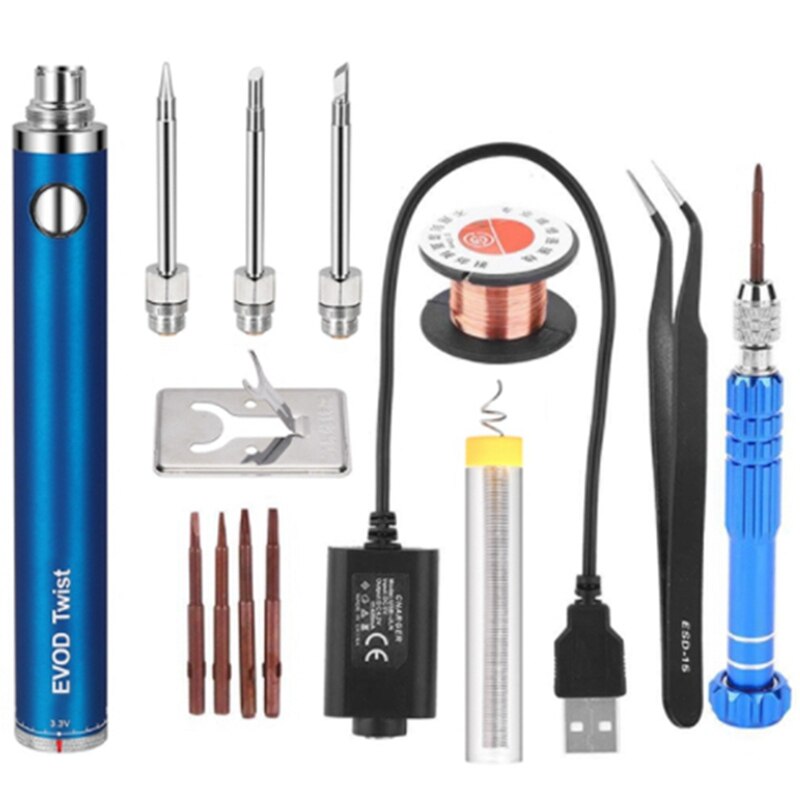 5V 15W Battery Powered Soldering Iron Electric with USB Charge Soldering Iron Kit Set Soldering Wireless Charging Solder Iron: Blue