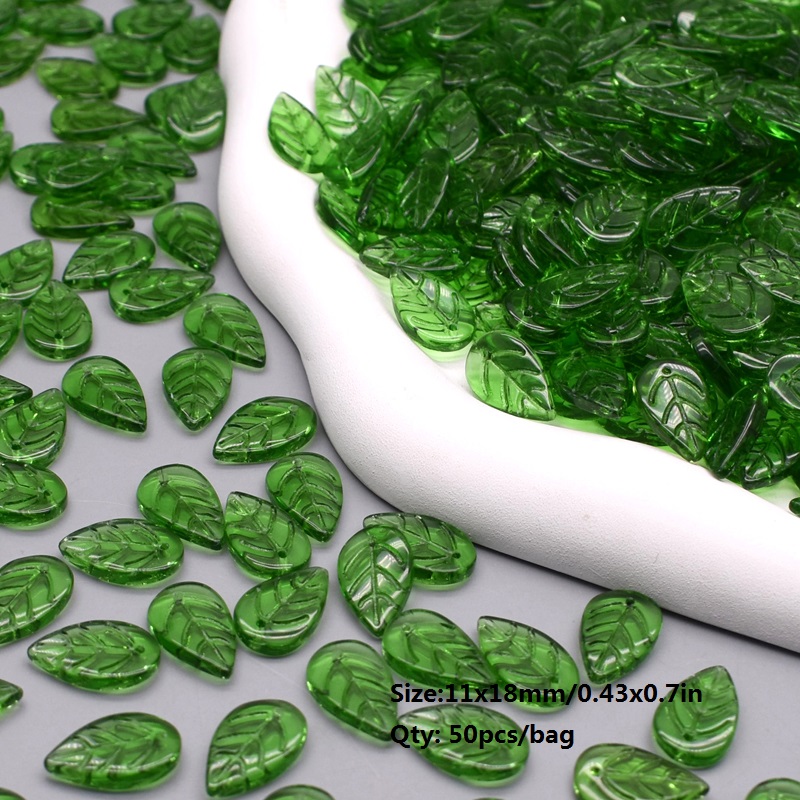 11x18mm 50pcs/Bag Green Glass Tree Leaves Charms Leafs Beads Pendants For Jewelry Making Handmade Glass Crafts Bracelet Earring: Antique Bronze Plated