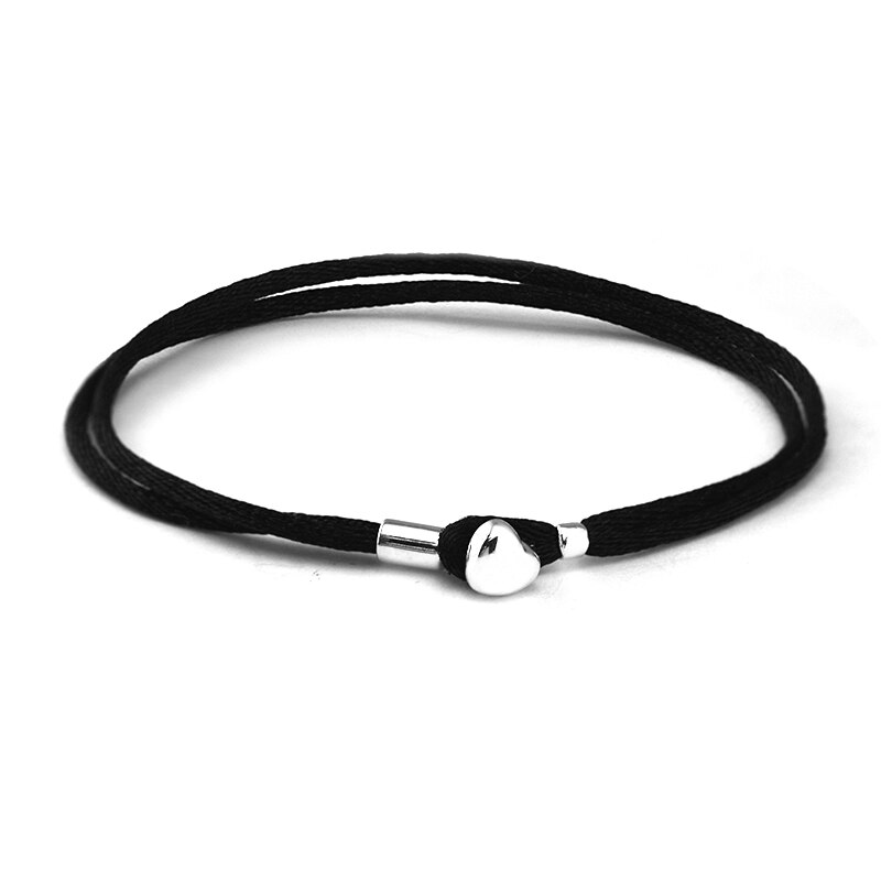 Fabric Cord Heart buckle Bracelet 925 sterling silver jewelry bangles for woman jewelry making Bracelet & Bangle: Gray / 18cm