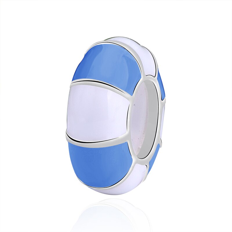 Authentic 925 Sterling Silver Smooth Round Spacer Stopper Beads Fit Original Bracelets For Jewelry making: Blue