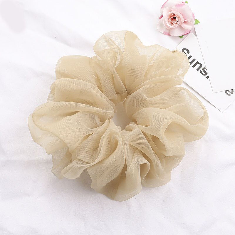 Scrunchies de malla de gran tamaño para mujer, cuerda romántica para el cabello rosa y azul, lazos para el cabello de Organza de tul transparente, accesorios para el cabello, banda para el cabello: light coffee