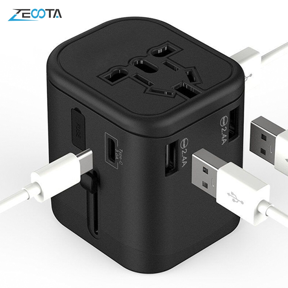 International Travel Adapter Multi Stecker 2 Sicherung Schützen Universal Adapter Ladegerät mit Typ C und 3 USB Lade Ports