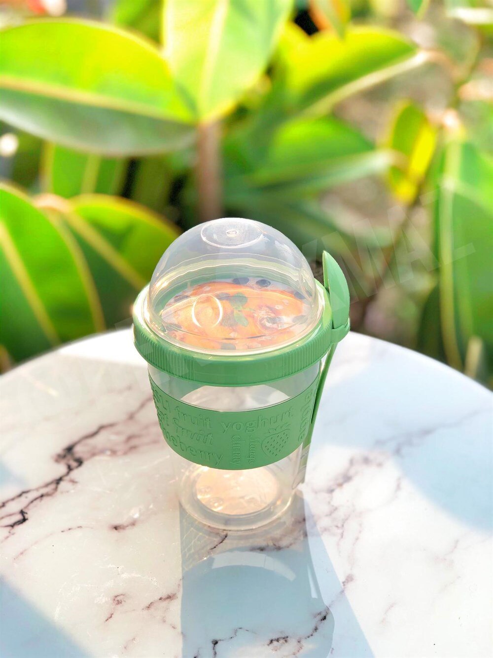 Chill To go Yoghurt Parfait cute cups muesli lunch box reusable Bottle Breakfast exotic Fruit with Spoon Holder party: Green