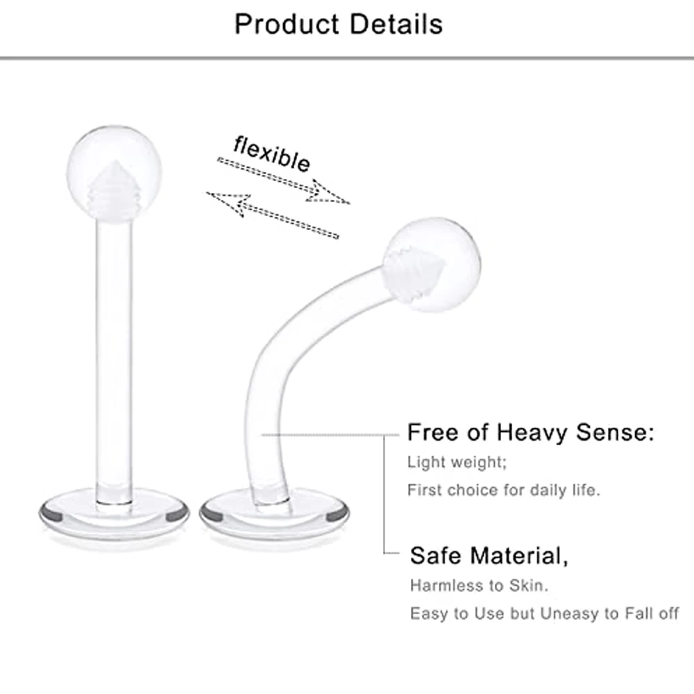 10PC/set Clear Acrylic Lip Rings Monroe Labret Studs Piercing Jewelry Bioflex Ear Tragus Helix Earring Retainer 6/8/10mm