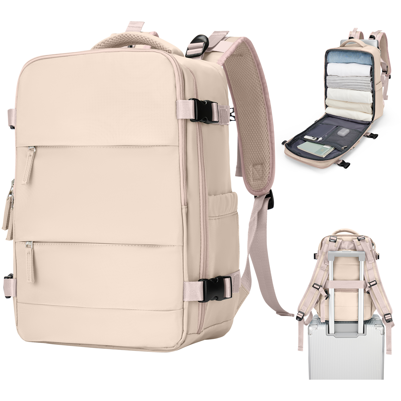 Reisrugzak Voor Dames Heren, 42X32X20, Rugzak Met Luchtvaartmaatschappij Goedgekeurd, Waterdichte Casual Laptop Rugzak Voor Universiteitszaken: Goud