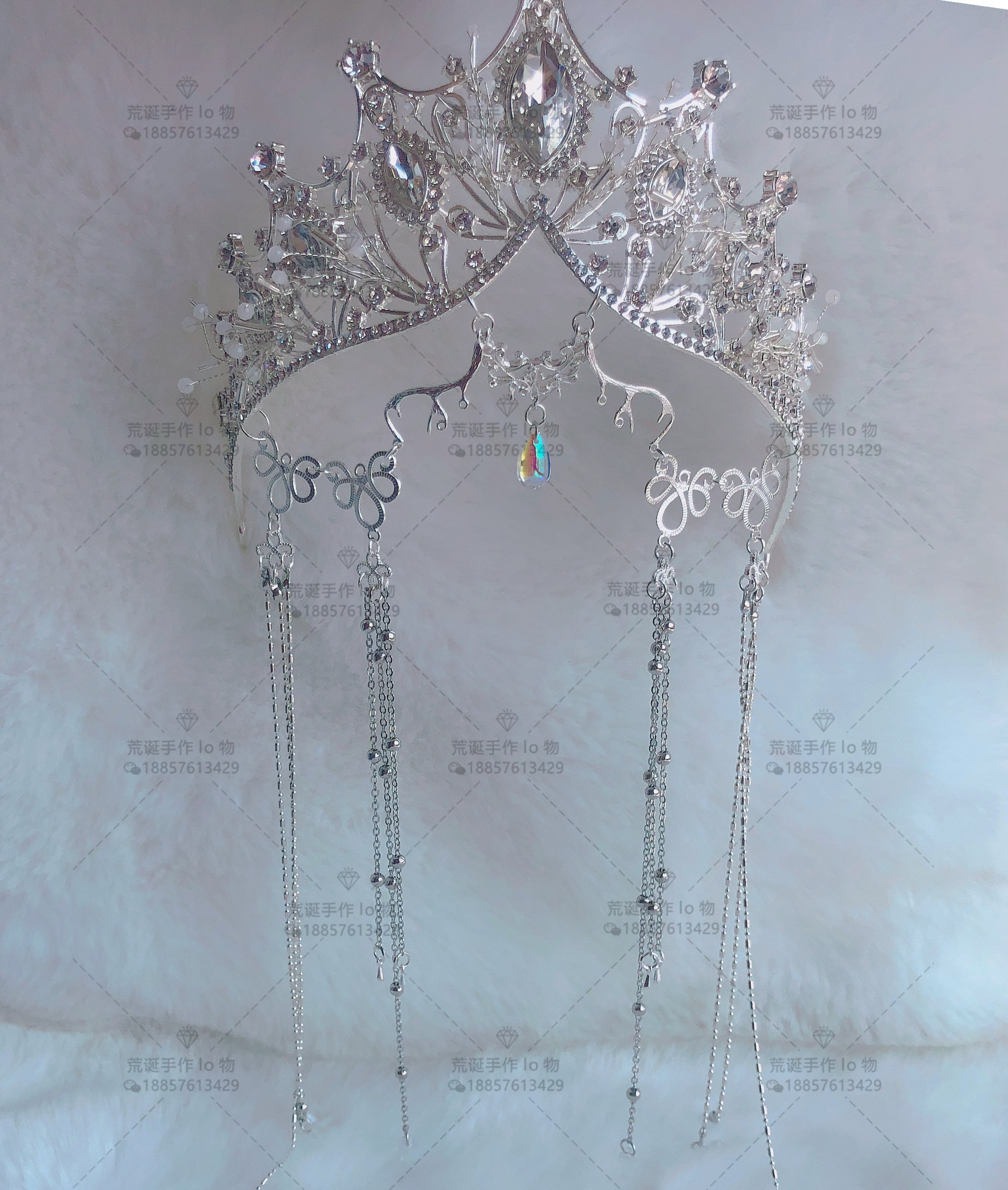 Lolita – coiffure ange Madonna Halo, diadème avec ouverture en argent, couronne, bandeau, perle, chaîne de cheveux, cerceau, ornements de cheveux faits à la main