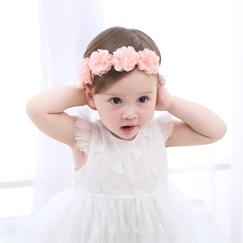 Baby Headband Flowers Girls Pink Ribbon Hair Bands Handmade Headwear Hair Elastic Tiara For Girl Newborn Babies Hair Accessories