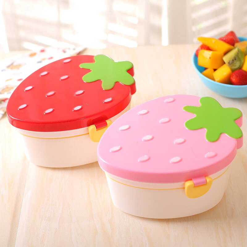 500ml Strawberry Shape Lunch Box,2 Layer Food Fruit Storage Bento Boxs Red Pink Microwave Tableware Kid Cute School Bowl