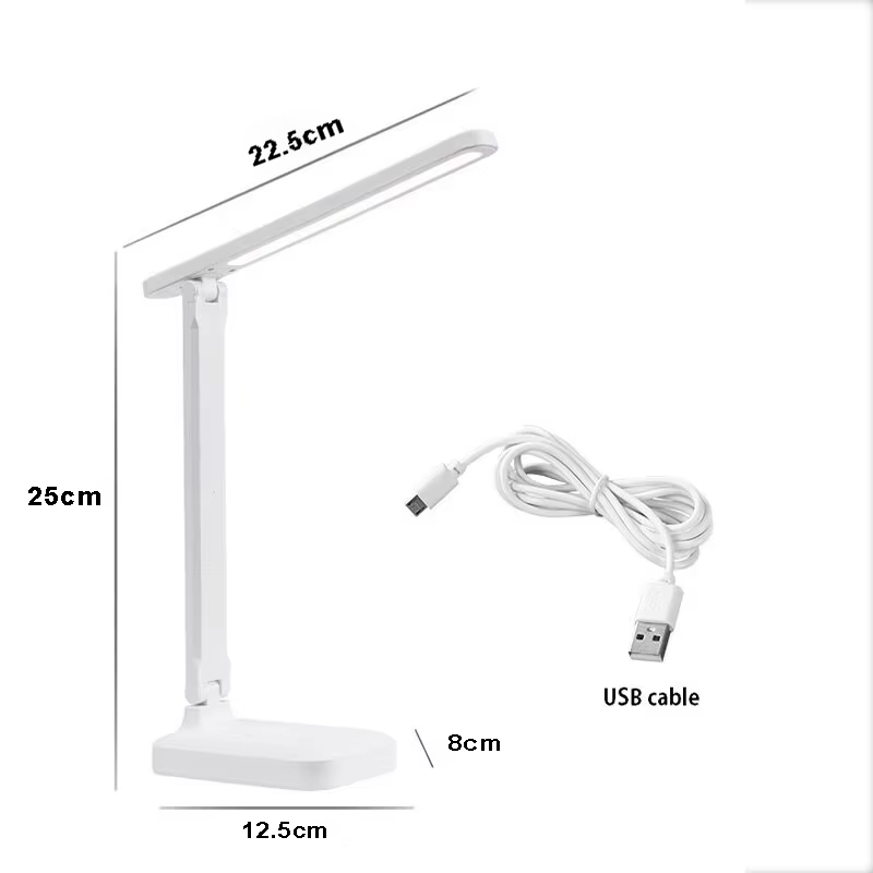 Led-berøringskontakt, hvid, foldbar skrivebordslampe, soveværelse, sengebordslampe, arbejdsværelse, læsning, øjenpleje, natlampe, usb-stik, dæmpbar, hvid skrivebordslampe