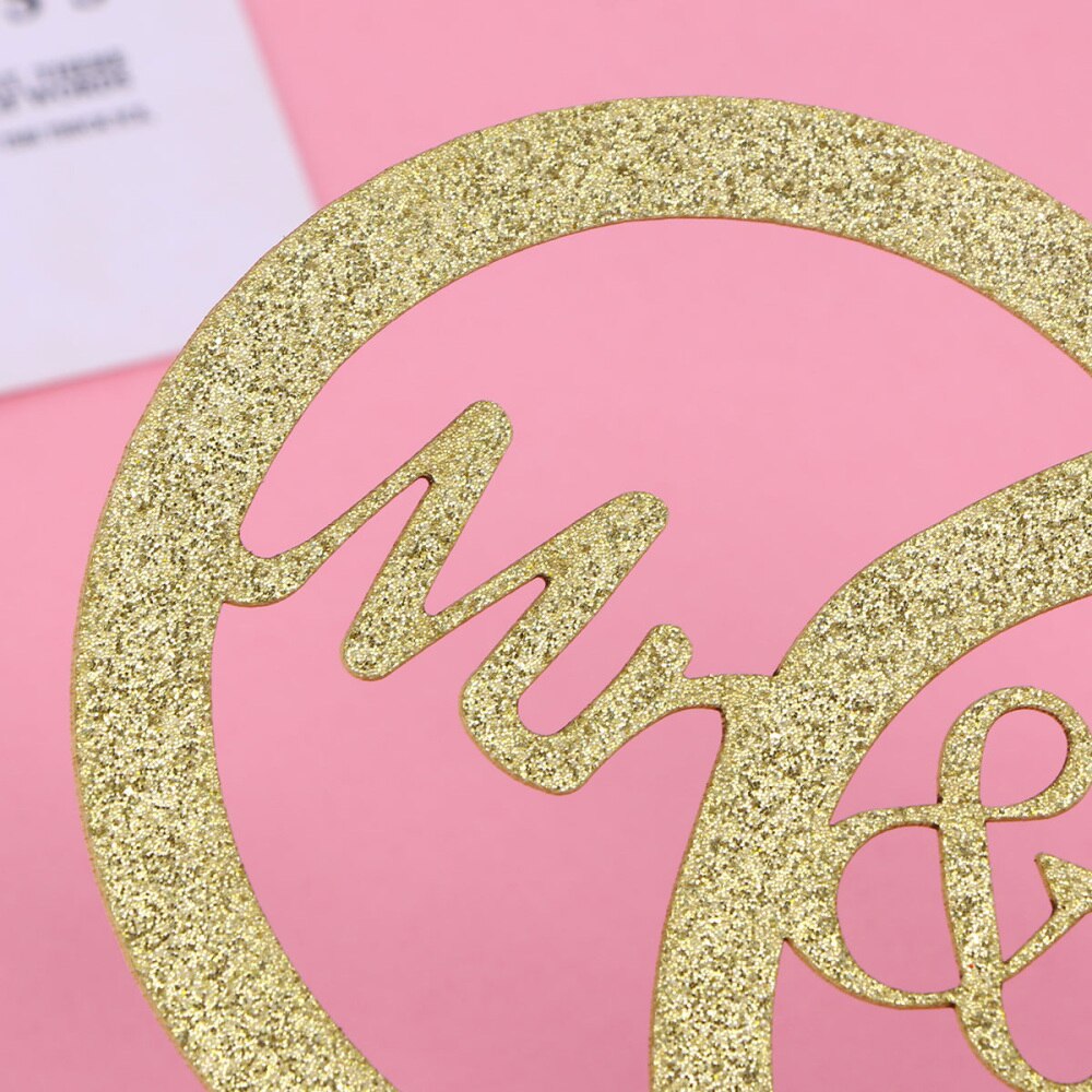 1 Pc Cake Topper Diamond Ring Mr & Mrs Papier Glinsterende Gouden Cake Pick Voor Engagement Wedding