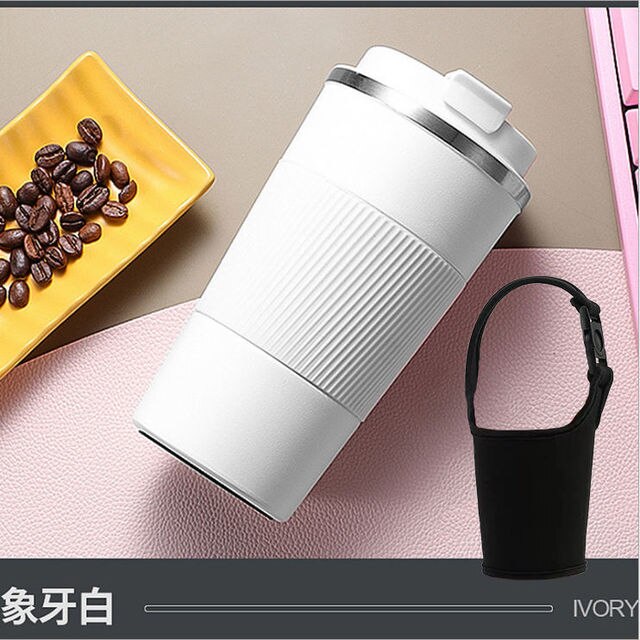 380ml/510ml Double-layer Stainless Steel Thermal Insulation Coffee Mug Car Travel Non-slip Thermos Office Mug High-end: 380ML / White