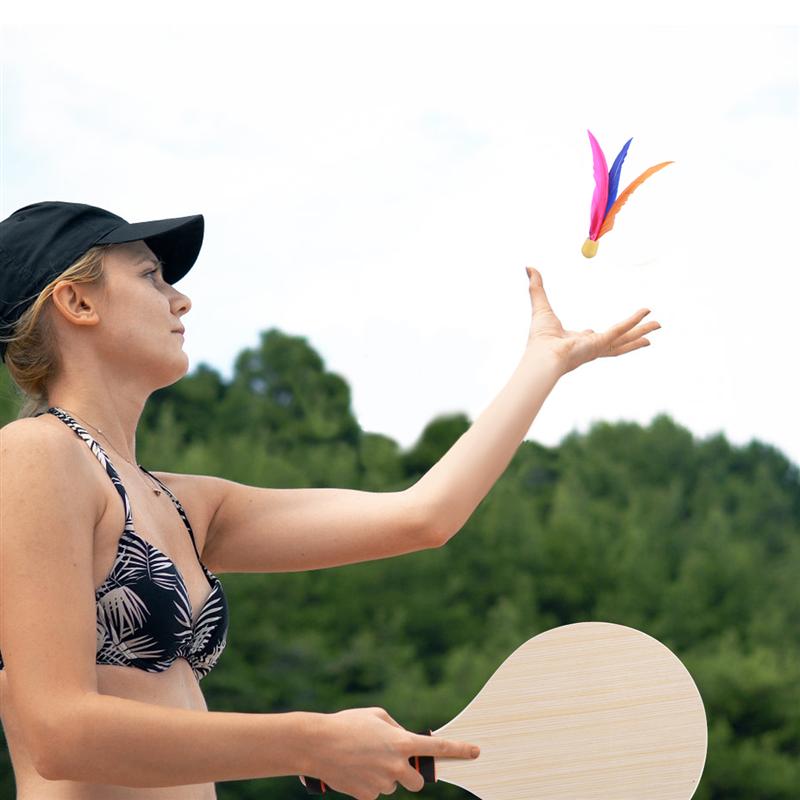 Jogo de bola de remo, tênis de praia, ping pong, badminton, raquete para áreas internas e externas (alça aleatória)