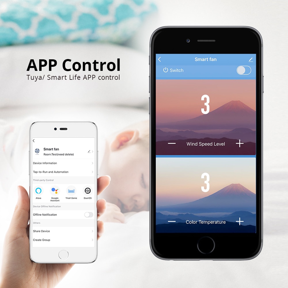 Tuya Smart No-Blad Ventilator Met Kleurrijke Nachtlampje Alexa Google Home Control Baby Care Lage Noise Bladloze Ventilator