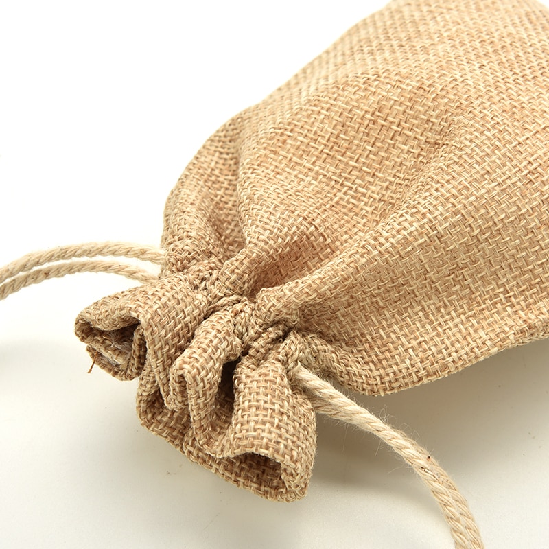 Mini sac de poche en toile de jute rustique sac à cravate à cordon faveur de fête de mariage