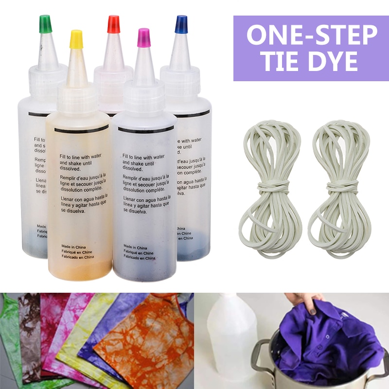 5 flasker 22.6g 0.79oz tie dye  + 20 stk gummibånd  + 4 par vinylhandsker diy farverige tie dye kit tekstilfremstillingsværktøjer