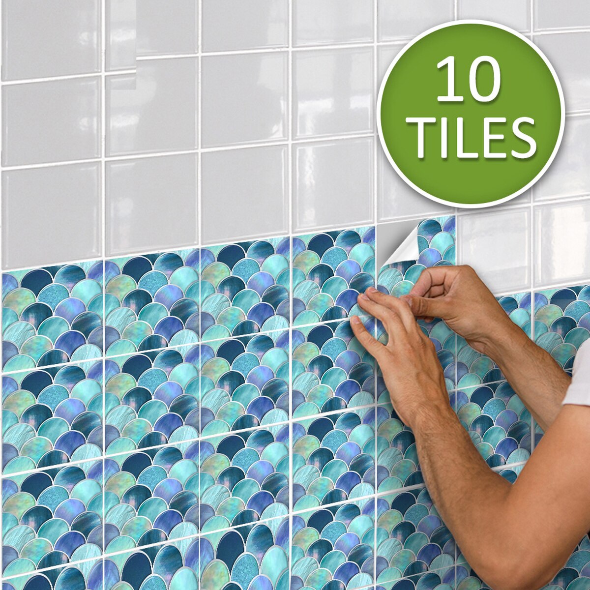10Pcs 15/20cm Shell Fish Scale PVC Waterproof Self Adhesive Tile Stickers Bathroom Transfers - Marble & Pearl Effect