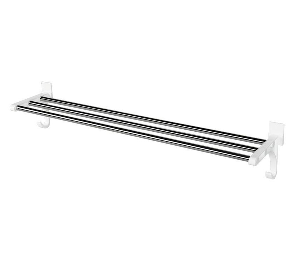 Bathroom Towel Racks Double Towel Rack Wall Mounted Space Aluminum Towel Shelf With Hooks Bath Rails Bars 40/50/60cm: White