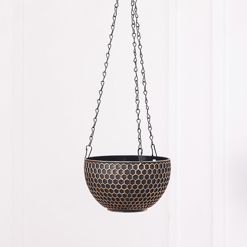 1 Stuk 10Cm (H) Imitatie Rotan Geweven Hangende Mand Bloempot Plastic (Inclusief Ketting) Huis Tuin Groene Plant Plantion: Default Title