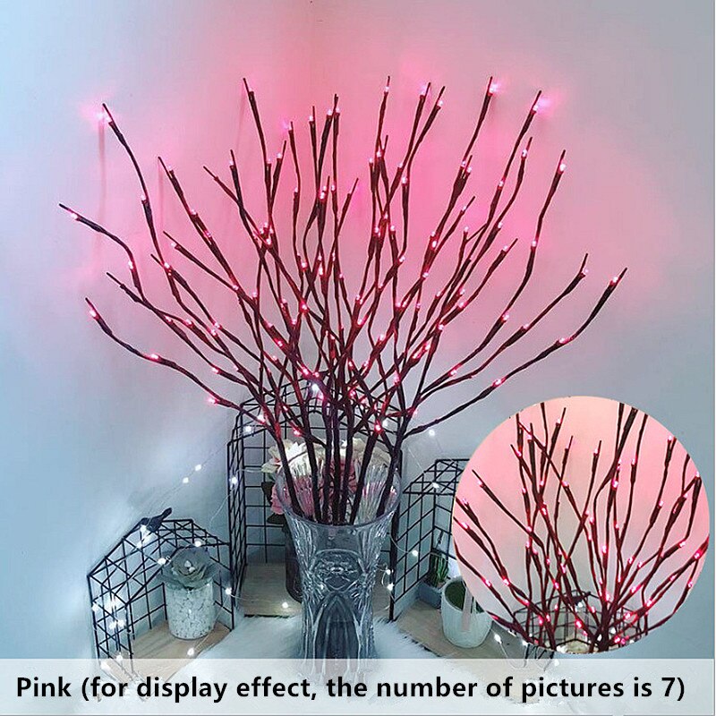 Luces decorativas de árbol de simulación para habitación, luces Led de Navidad impermeables para jarrón, piso, lámpara de porche interior, cuentas de luz decorativa, nuevas: pink