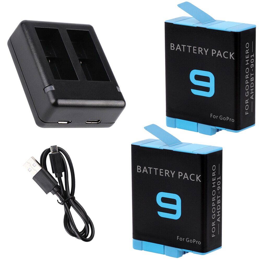 Cargador de batería para GoPro Hero 10 9, accesorios para Go Pro Hero 9 Black Battary, Cable de carga de doble puerto de 1720mAh: DD2051-C2