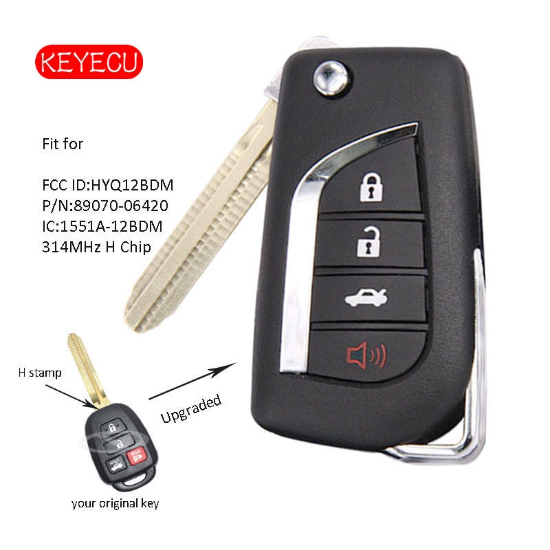 Keyecu Upgraded Remote Key Fob 3+1 Button 314MHz H Chip for Toyota RAV4 Corolla Camry , FCC: HYQ12BDM