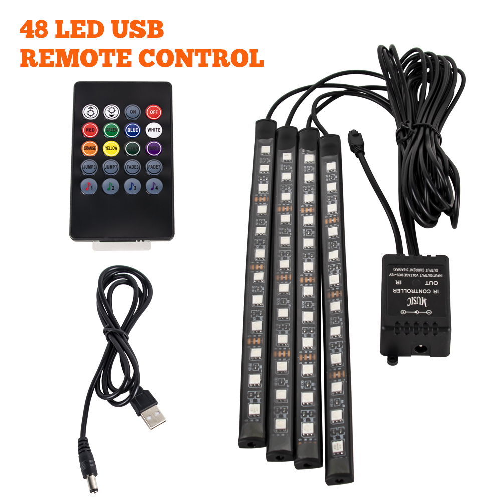 Néon 48 72 LED voiture intérieur ambiant pied lumière avec USB sans fil à distance musique App contrôle Auto RGB atmosphère lampes décoratives: Bleu profond