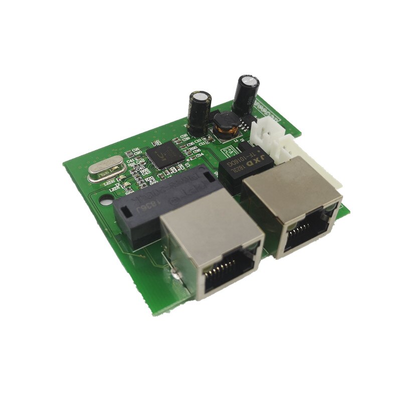 OEM fabbrica diretta mini veloce 10/100 mbps 2 porta di rete ethernet lan hub interruttore bordo due strati di pcb 2 rj45 1 * porta testa 8pin